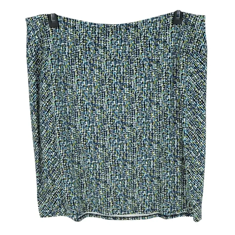 J Jill Wearever Skirt Womens XL Black Blue Yellow Stretch Knit Elastic Waist